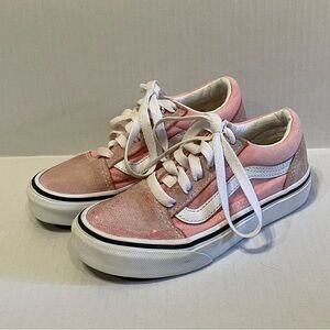 Vans Old Skool Sk8 Low Top Skate Shoes Kids Girls Size 12.5 Pink White
